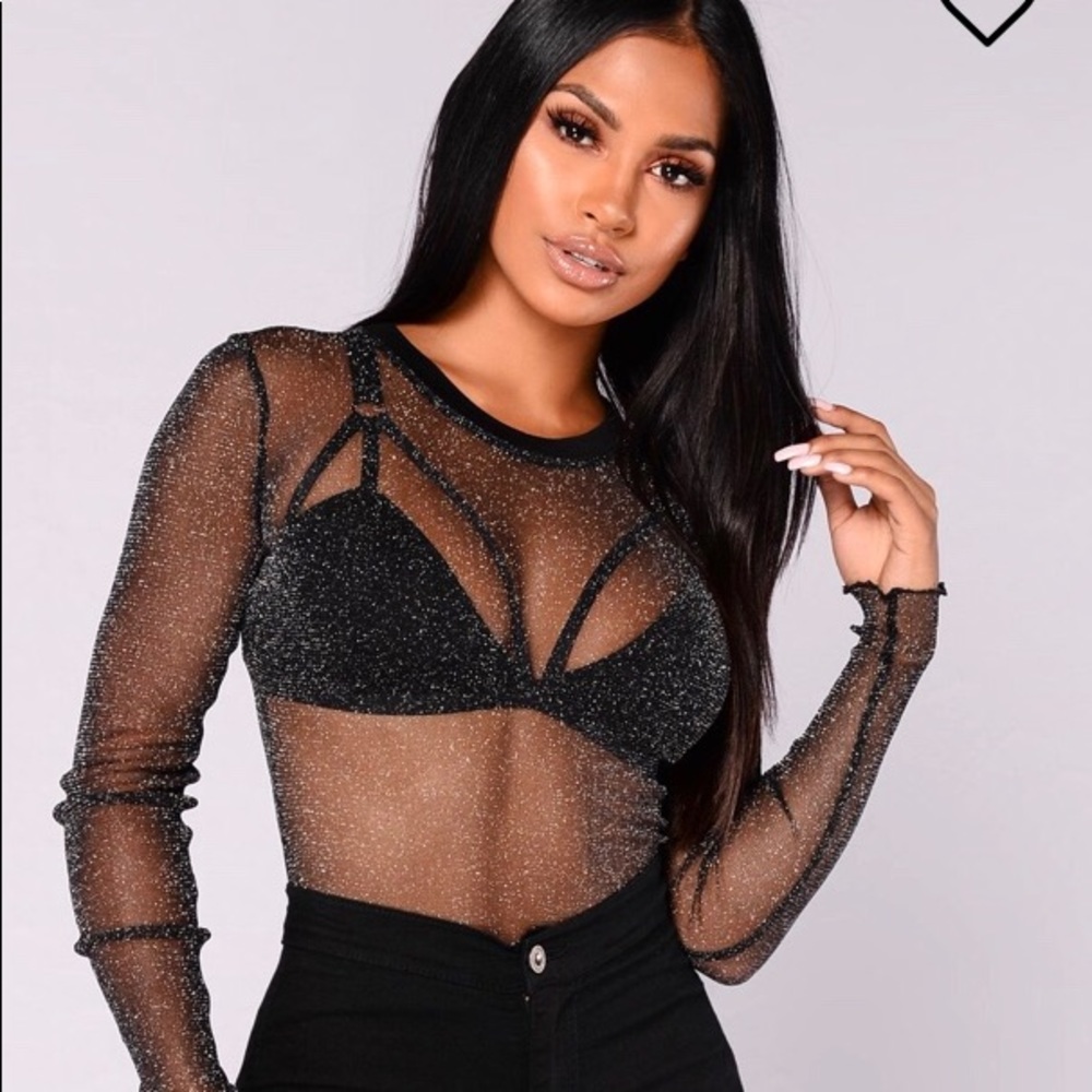Fashion Nova Glitter Sheer Top